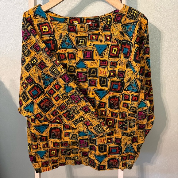 Anne Pinkerton Tops - Vintage Anne Pinkerton Abstract Tribal Geometric Cotton Top Made in Japan Size M
